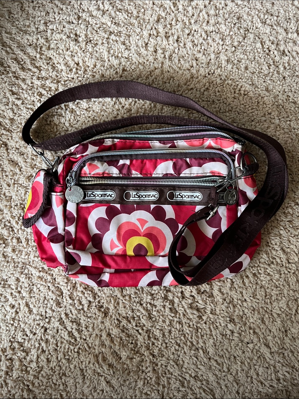 LeSportsac Pink Red Floral Print Crossbody Bag